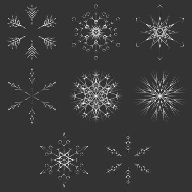 Koleksiyon artistik buz gibi soyut kristal kar kış Aralık dekorasyon olarak izole üzerinde arka plan pul. Buz veya Don güzel yıldız süsleme