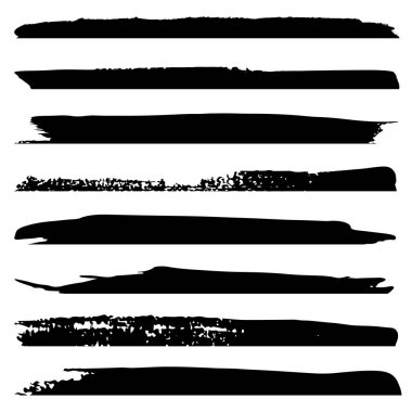 Sanatsal grungy siyah boya el yapılmış yaratıcı fırça darbesi topluluğu izole üzerinde beyaz arka plan ayarlayın. Soyut grunge skeçler tasarım eğitim veya grafik sanatı dekorasyon için bir grup