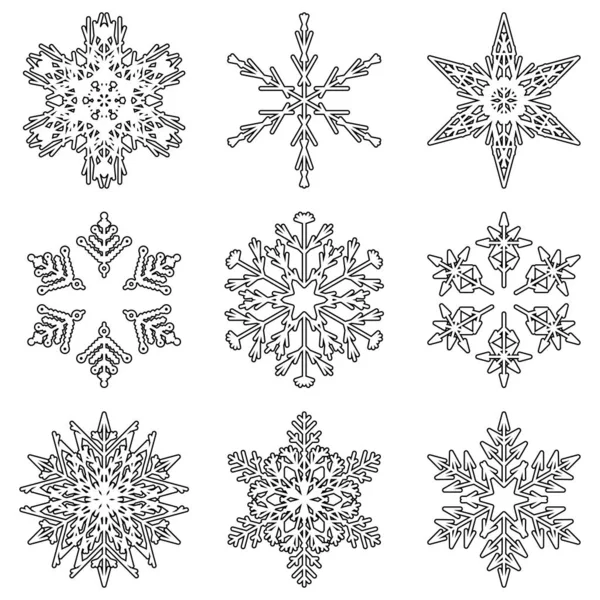 Collectie Van Artistieke Ijzige Abstracte Crystal Sneeuw Vlokken Geïsoleerd Achtergrond — Stockfoto