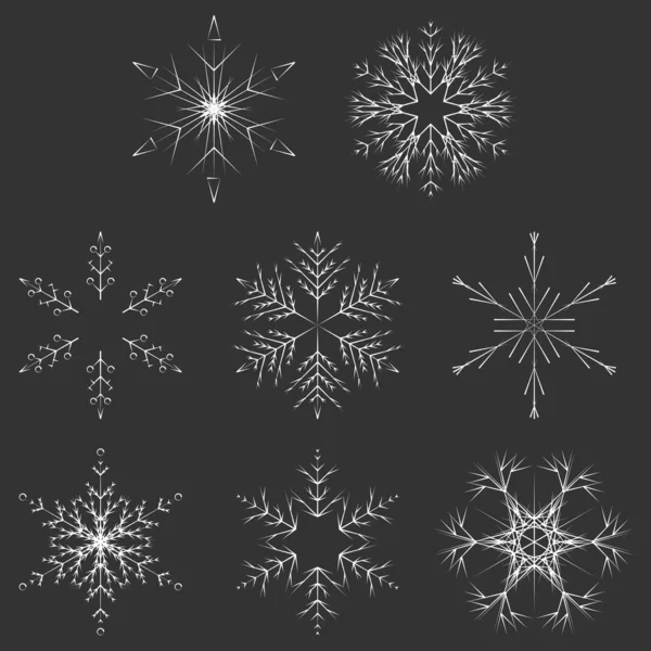 芸術的な氷のような抽象的な結晶雪のコレクションは 月の装飾としての孤立した背景をフレークします 氷や霜の美しい飾りをつ星 — ストック写真
