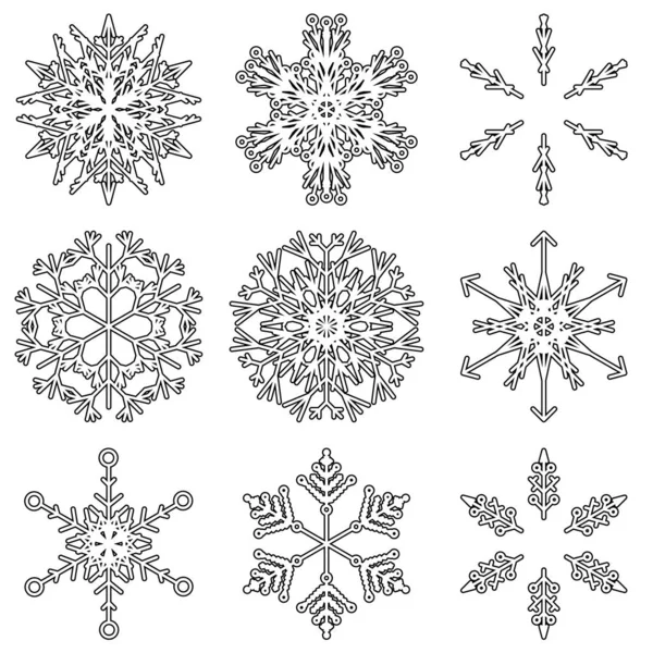 Collectie Van Artistieke Ijzige Abstracte Crystal Sneeuw Vlokken Geïsoleerd Achtergrond — Stockfoto