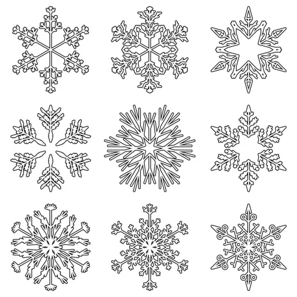 Collectie Van Artistieke Ijzige Abstracte Crystal Sneeuw Vlokken Geïsoleerd Achtergrond — Stockfoto