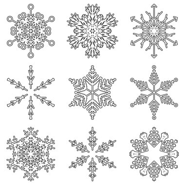 Koleksiyon artistik buz gibi soyut kristal kar kış Aralık dekorasyon olarak izole üzerinde arka plan pul. Buz veya Don güzel yıldız süsleme