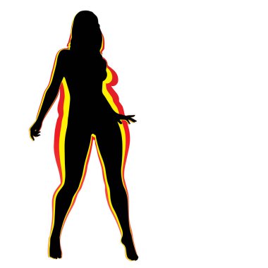 Vektör kavramsal şişman kilolu obez kadın vs fit sağlıklı vücut kilo kaybını takiben ince ya da diyet izole kas ince olan kadın. Fitness, beslenme veya şişmanlık obezite, sağlık siluet şekli