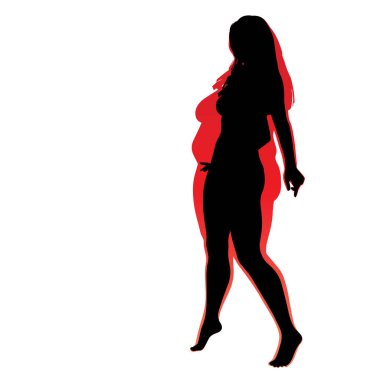 Vektör kavramsal şişman kilolu obez kadın vs fit sağlıklı vücut kilo kaybını takiben ince ya da diyet izole kas ince olan kadın. Fitness, beslenme veya şişmanlık obezite, sağlık siluet şekli