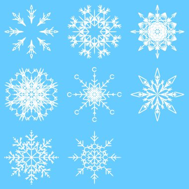 Koleksiyon artistik buz gibi soyut kristal kar kış Aralık dekorasyon olarak izole üzerinde arka plan pul. Buz veya Don güzel yıldız süsleme