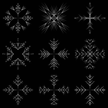 Koleksiyon artistik buz gibi soyut kristal kar kış Aralık dekorasyon olarak izole üzerinde arka plan pul. Buz veya Don güzel yıldız süsleme