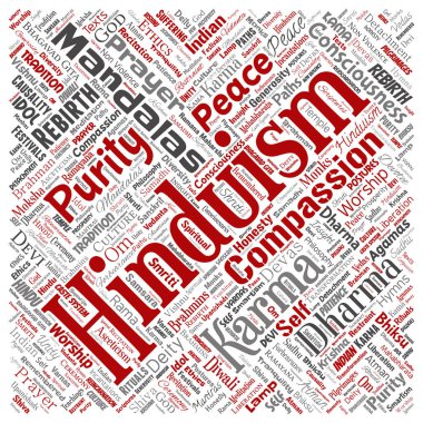 Vektör kavramsal Budizm, meditasyon, aydınlanma, karma kare kırmızı kelime izole arka plan bulut