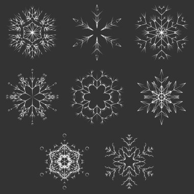 Koleksiyon artistik buz gibi soyut kristal kar kış Aralık dekorasyon olarak izole üzerinde arka plan pul. Buz veya Don güzel yıldız süsleme