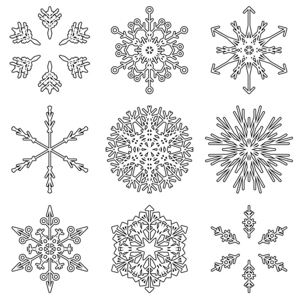 Koleksiyon Artistik Buz Gibi Soyut Kristal Kar Kış Aralık Dekorasyon — Stok Vektör