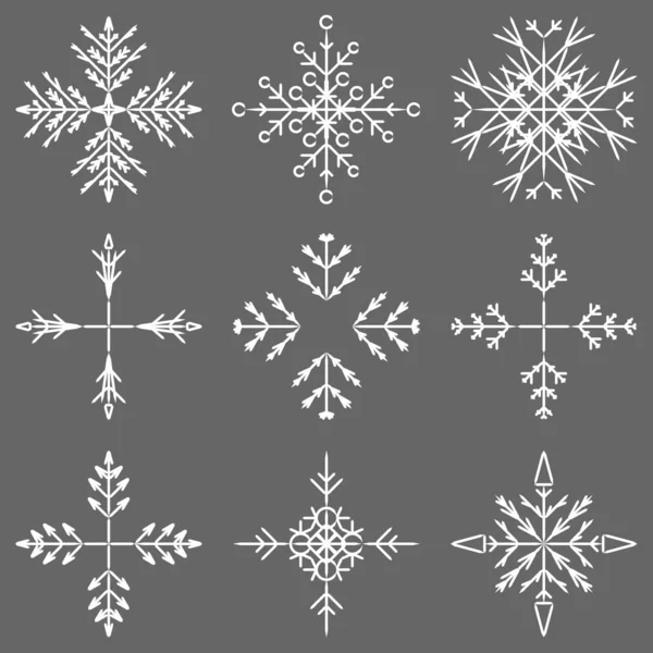Collection Artistic Icy Abstract Crystal Snow Flakes Isolated Background Winter — Stock Vector