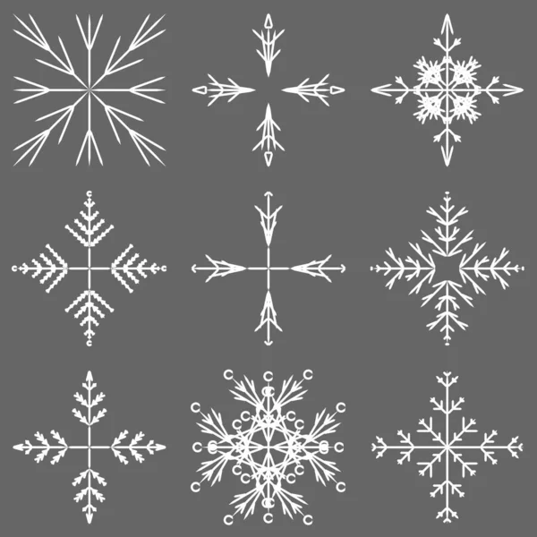 Colección Vectorial Copos Nieve Cristal Abstractos Helados Artísticos Aislados Fondo — Vector de stock