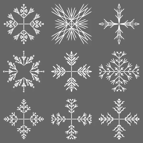 Kolekcja Snow Artystyczny Lodowy Kryształ Streszczenie Płatki Białym Tle Tle — Wektor stockowy
