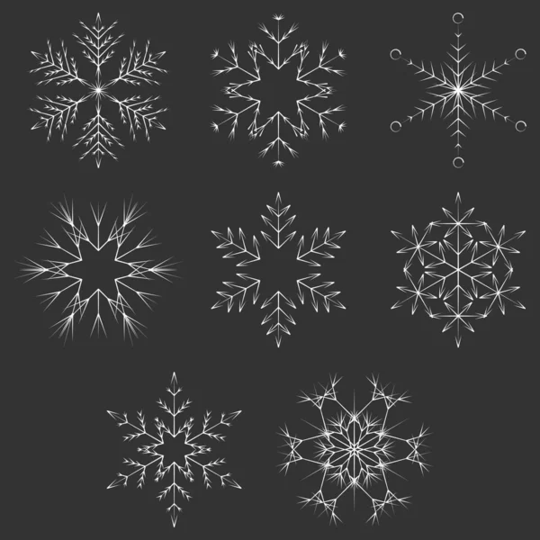 Vector Collection Artistic Icy Abstract Crystal Snow Flakes Isolated Background — Stock Vector