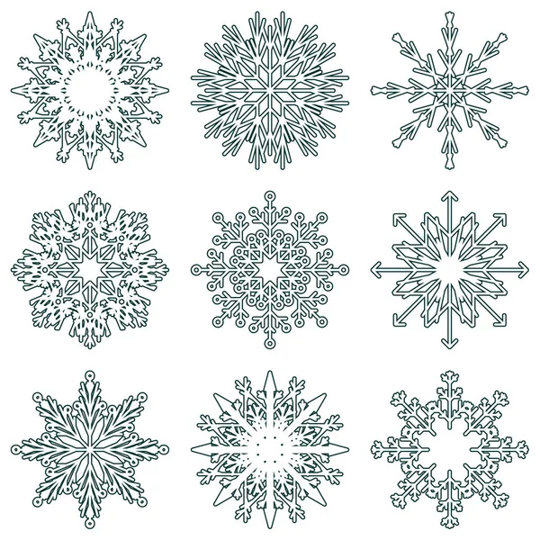 Vector Collectie Van Artistieke Ijzige Abstracte Crystal Sneeuw Vlokken Geïsoleerd — Stockvector