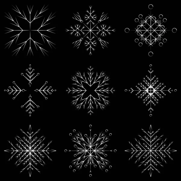 收集艺术的抽象水晶雪花隔离的背景上作为冬季12月装饰 冰或霜美丽的星装饰品 — 图库矢量图片