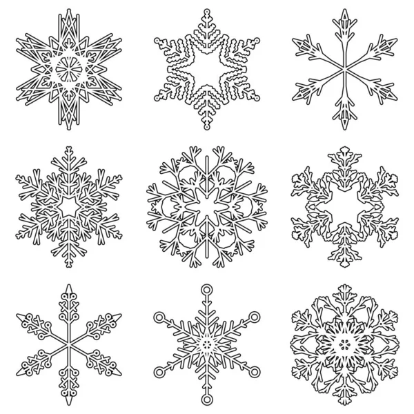 Collectie Van Artistieke Ijzige Abstracte Crystal Sneeuw Vlokken Geïsoleerd Achtergrond — Stockvector