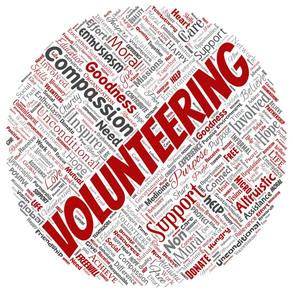 Voluntariado Conceptual Vectorial Caridad Círculo Redondo Humanitario Nube Palabra Roja — Archivo Imágenes Vectoriales