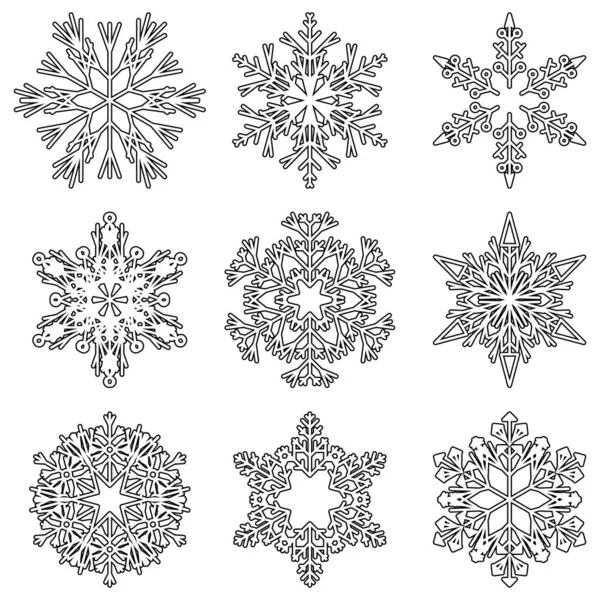 Коллекция Художественных Ледяных Абстрактных Снежных Хлопьев Изолирована Заднем Плане Качестве — стоковый вектор