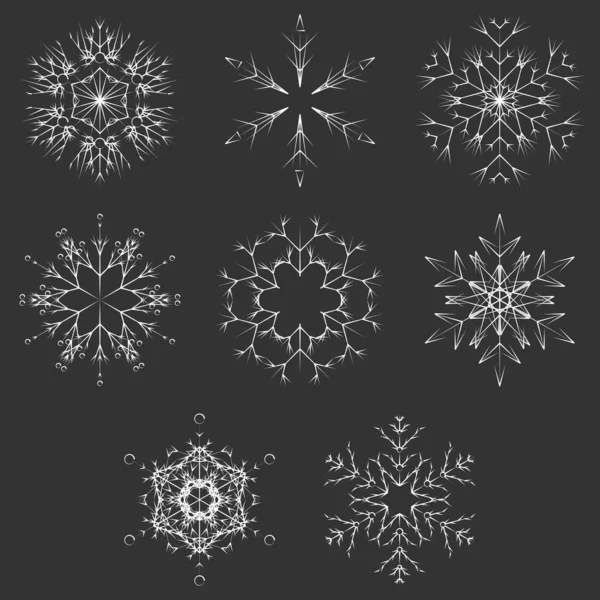 Collection Artistic Icy Abstract Crystal Snow Flakes Isolated Background Winter — Stock Vector