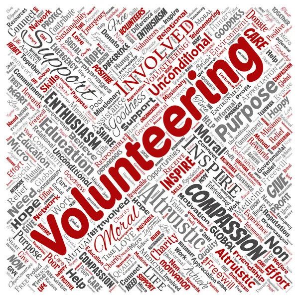 Voluntariado Conceptual Vectorial Caridad Palabra Roja Cuadrada Humanitaria Nube Aislado — Archivo Imágenes Vectoriales