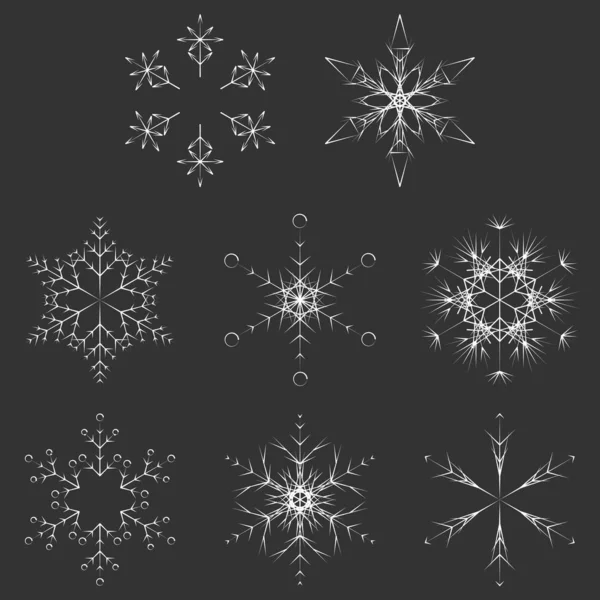 Collection Artistic Icy Abstract Crystal Snow Flakes Isolated Background Winter — Stock Vector