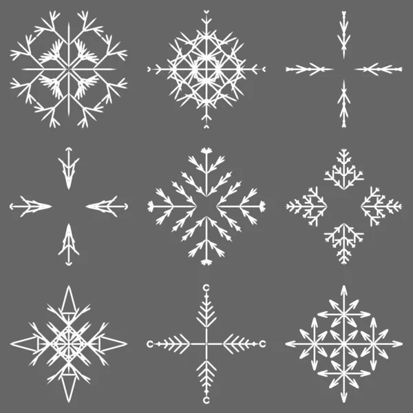 收集艺术的抽象水晶雪花隔离的背景上作为冬季12月装饰 冰或霜美丽的星装饰品 — 图库矢量图片