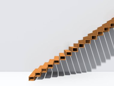 Kavramsal merdiven duvar arka plan bina veya mimari metafor iş başarısı, büyüme, ilerleme veya başarı olarak. yaratıcı adımları riseing üst kadar 3D çizimi vizyon tasarım olarak