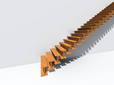 Kavramsal merdiven duvar arka plan bina veya mimari metafor iş başarısı, büyüme, ilerleme veya başarı olarak. yaratıcı adımları riseing üst kadar 3D çizimi vizyon tasarım olarak