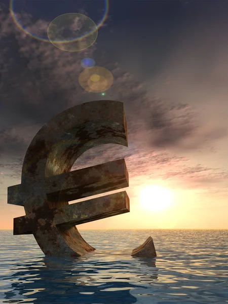 Concettuale Illustrazione Valuta Euro Segno Simbolo Affondamento Acqua Mare Oceano — Foto Stock