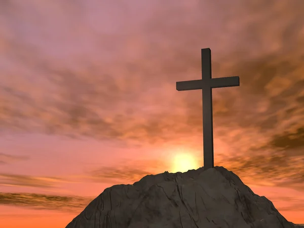 Konzept Oder Konzeptionelle Illustration Kreuz Religion Symbolform Auf Sonnenuntergang Himmel — Stockfoto