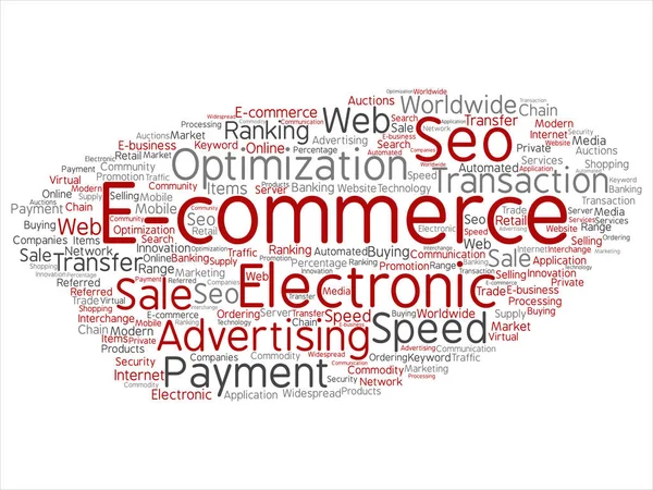 Koncepcja Lub Koncepcyjne Commerce Sprzedaż Elektronicznych Streszczenie Słowo Chmury Białym — Zdjęcie stockowe