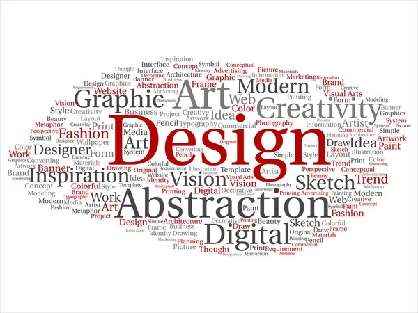 概念概念创意艺术图形标识设计视觉词云孤立的背景 拼贴的广告 角度或建模文本 — 图库照片