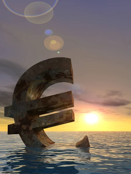 Conceptual Illustration Currency Euro Sign Symbol Sinking Water Sea Ocean — Stock Photo, Image