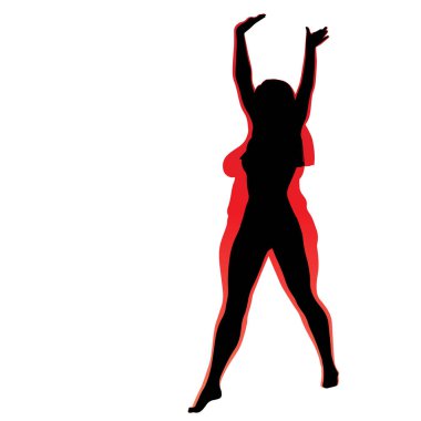 Vektör kavramsal şişman kilolu obez kadın vs fit sağlıklı vücut kilo kaybını takiben ince ya da diyet izole kas ince olan kadın. Fitness, beslenme veya şişmanlık obezite, sağlık siluet şekli