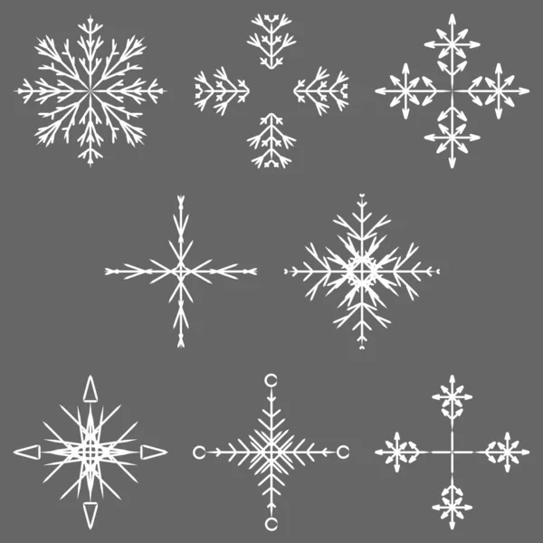 Vector Collection Artistic Icy Abstract Crystal Snow Flakes Isolated Background — Stock Vector