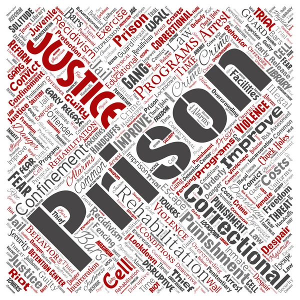Διάνυσμα Εννοιολογική Φυλακή Δικαιοσύνη Πλατεία Κόκκινο Έγκλημα Λέξη Σύννεφο Απομονωμένα — Διανυσματικό Αρχείο