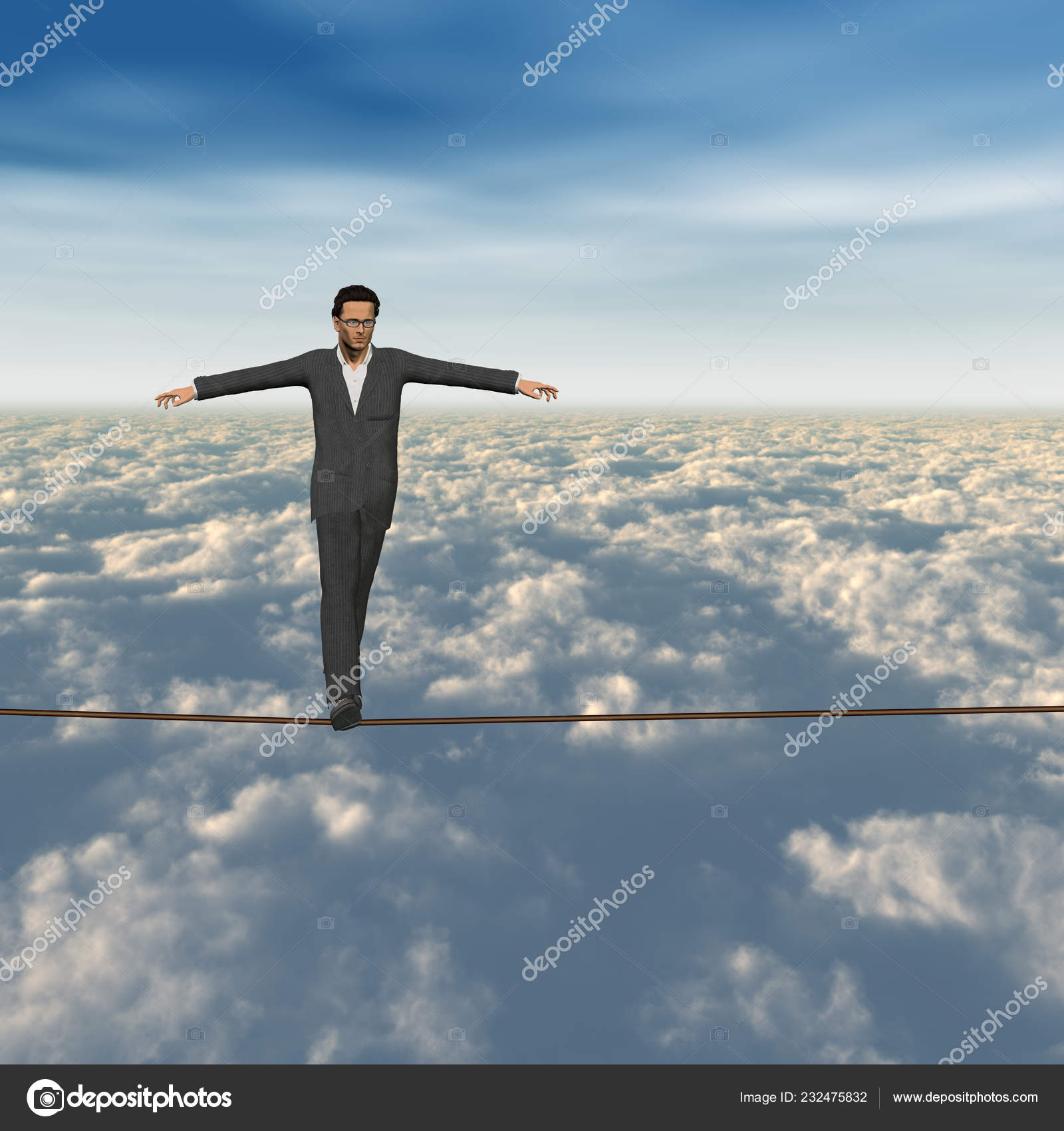 Conceptual Concept Businessman Man Crisis Walking Balance Rope