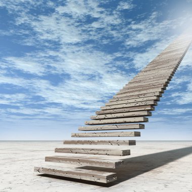 Kavram ya da kavramsal 3d illüstrasyon merdiven merdiven cennete çölde bulutlu gökyüzü arka plan üzerinde