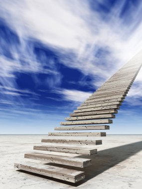 Kavram ya da kavramsal 3d illüstrasyon merdiven merdiven cennete çölde bulutlu gökyüzü arka plan üzerinde