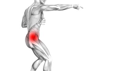 Kırmızı sıcak nokta inflamasyon eklem eklem ağrısı için bacak sağlık tedavi veya spor kas kavramı ile kavramsal hip insan anatomisi. 3D çizim adam artrit veya kemik boğaz osteoporoz hastalığı