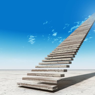 Kavram ya da kavramsal 3d illüstrasyon merdiven merdiven cennete çölde bulutlu gökyüzü arka plan üzerinde