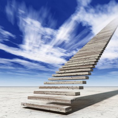 Kavram ya da kavramsal 3d illüstrasyon merdiven merdiven cennete çölde bulutlu gökyüzü arka plan üzerinde