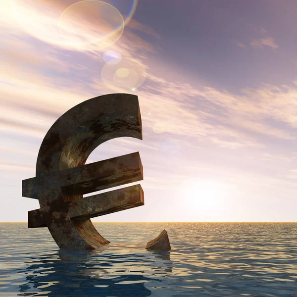 Konceptuální Ilustrace Znak Měny Euro Nebo Symbol Potopení Vodě Moři — Stock fotografie