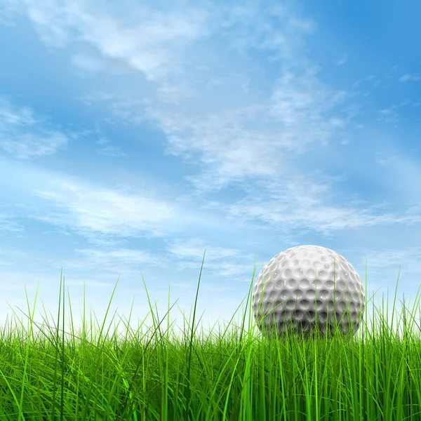 Green Verse Natuurlijke Illustratie Conceptuele Sport Gras Hemelachtergrond Met Golfbal — Stockfoto