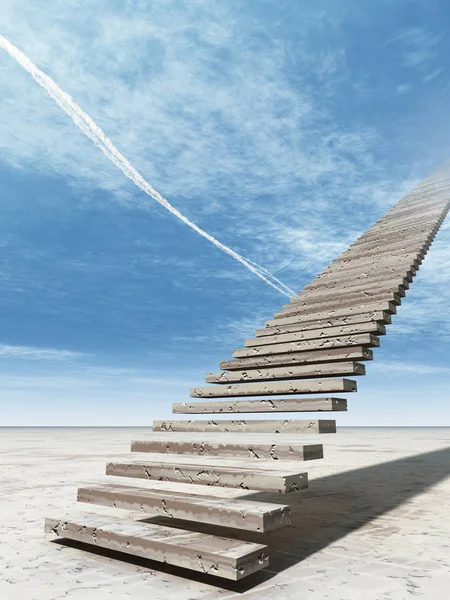 概念或概念 图楼梯到天堂踩在沙漠与云天空背景 — 图库照片