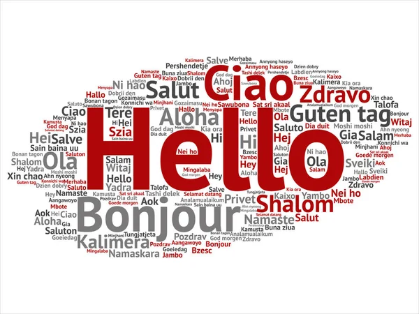 개념적 안녕하세요 다국어 언어에서 인사말 외국의 콜라주 전세계 텍스트 — 스톡 사진