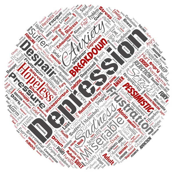 Depressão Conceitual Transtorno Mental Emocional Problema Círculo Redondo Nuvem Palavras — Fotografia de Stock