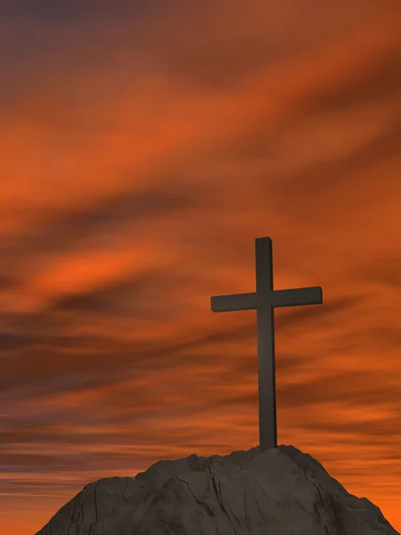 Konzept Oder Konzeptionelle Illustration Kreuz Religion Symbolform Auf Sonnenuntergang Himmel — Stockfoto