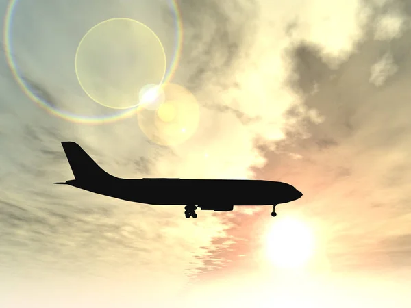 Concept Conceptual Black Plane Airplane Aircraft Silhouette Flying Sky Sunset — Stock Photo, Image